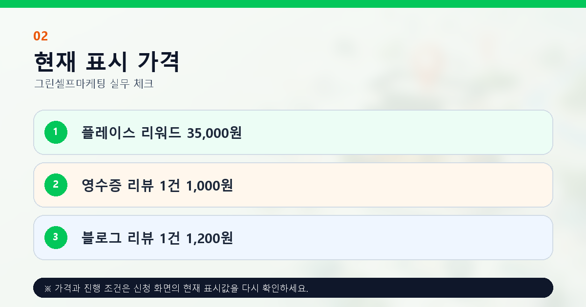 플레이스 리워드 영수증 리뷰 블로그 리뷰 현재 표시 가격