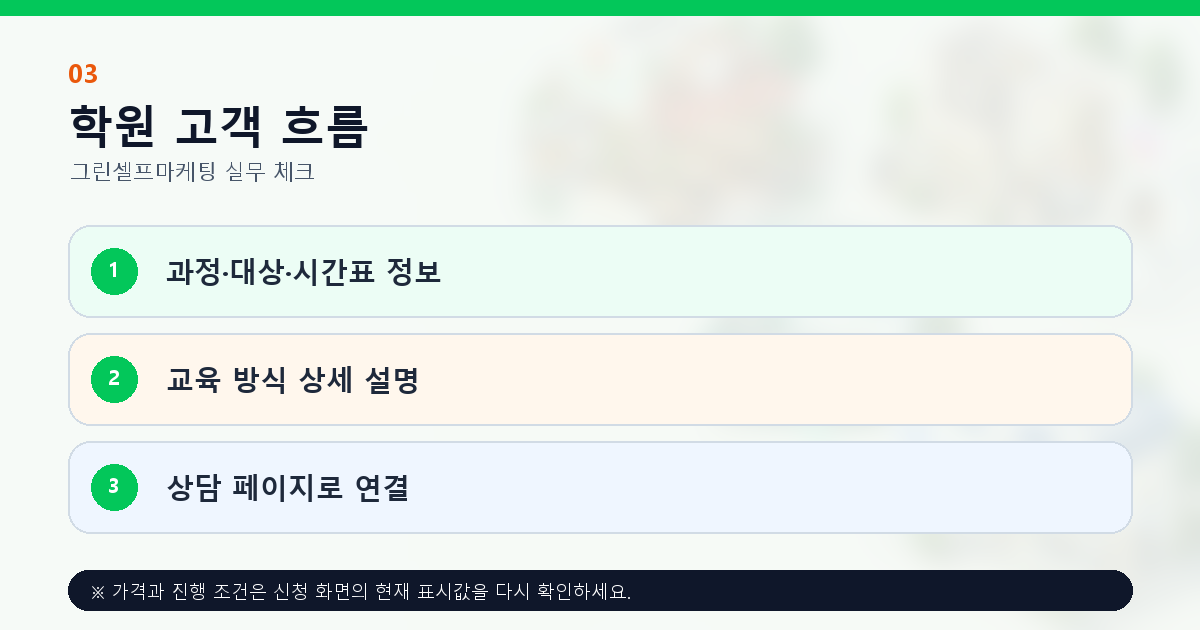 학원 교육 대상 과정 시간표 수업 방식과 상담 페이지 안내
