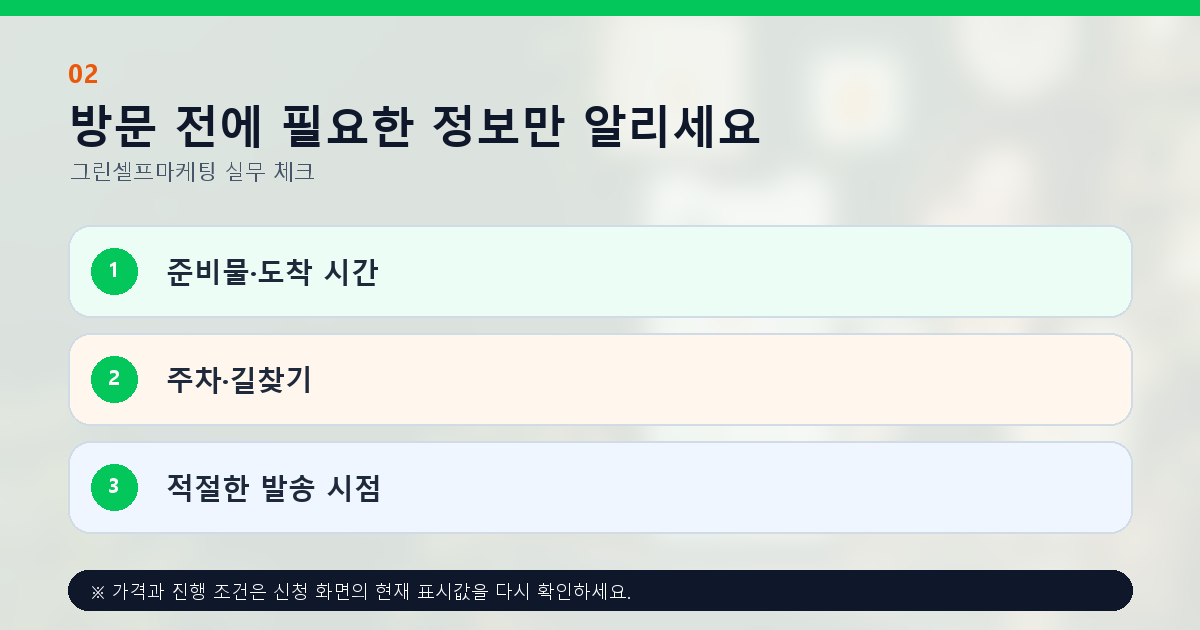 방문 전에 필요한 정보만 알리세요 준비물·도착 시간 주차·길찾기 적절한 발송 시점