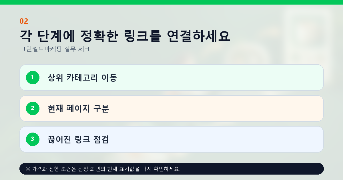 각 단계에 정확한 링크를 연결하세요 상위 카테고리 이동 현재 페이지 구분 끊어진 링크 점검