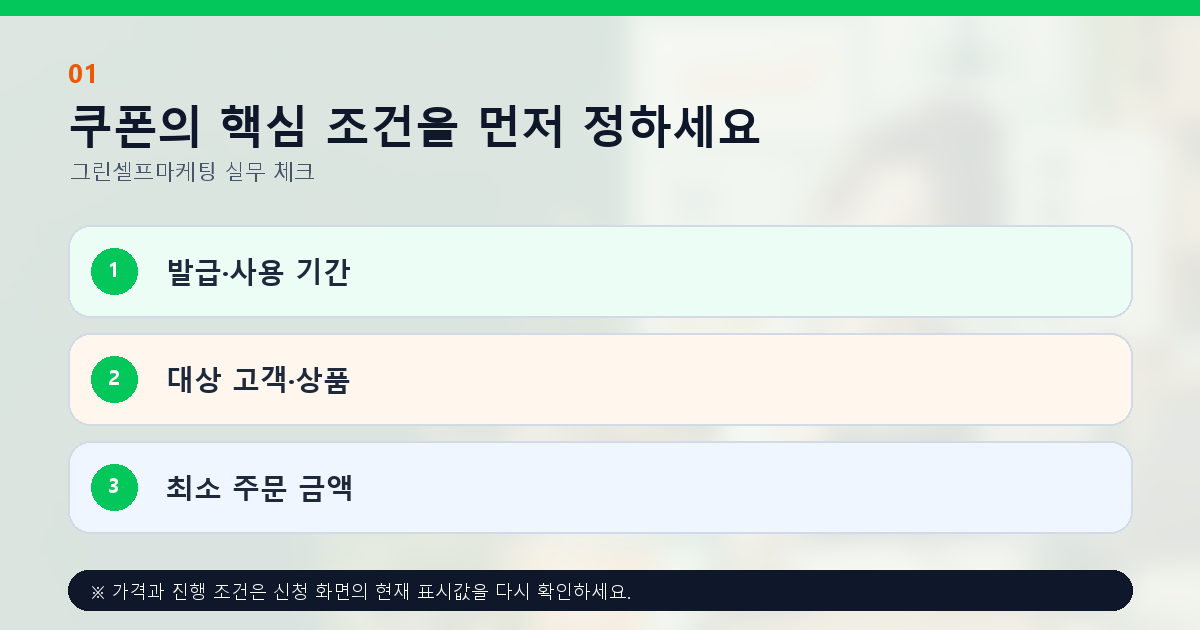 쿠폰의 핵심 조건을 먼저 정하세요 발급·사용 기간 대상 고객·상품 최소 주문 금액