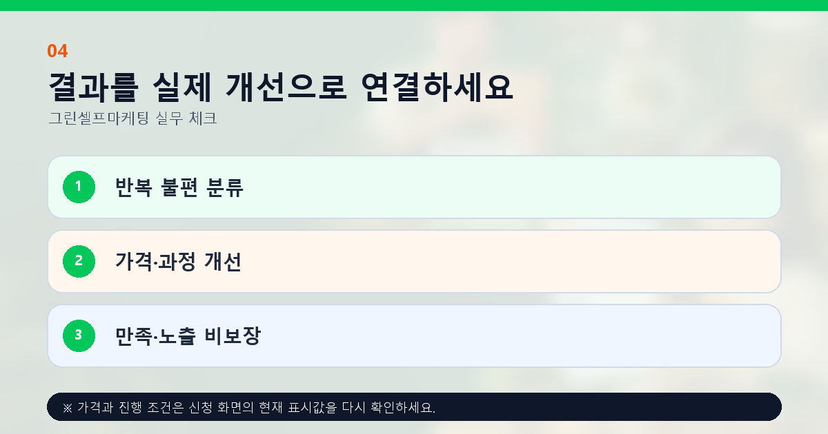 결과를 실제 개선으로 연결하세요 반복 불편 분류 가격·과정 개선 만족·노출 비보장