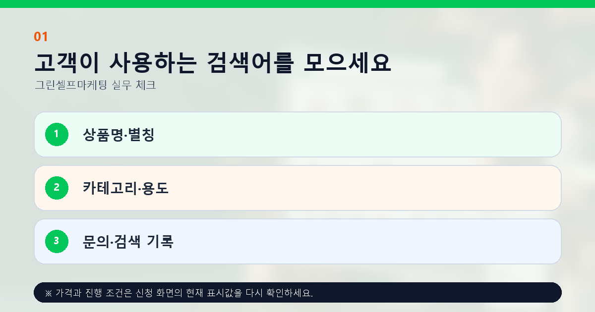 고객이 사용하는 검색어를 모으세요 상품명·별칭 카테고리·용도 문의·검색 기록