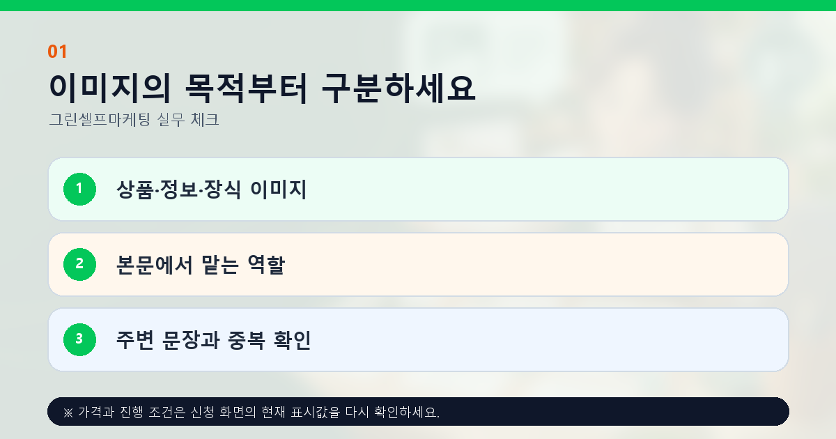 이미지의 목적부터 구분하세요 상품·정보·장식 이미지 본문에서 맡는 역할 주변 문장과 중복 확인