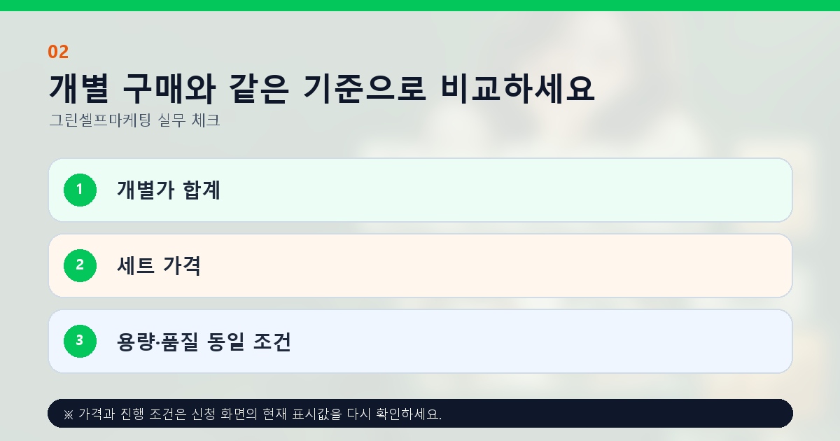 개별 구매와 같은 기준으로 비교하세요 개별가 합계 세트 가격 용량·품질 동일 조건