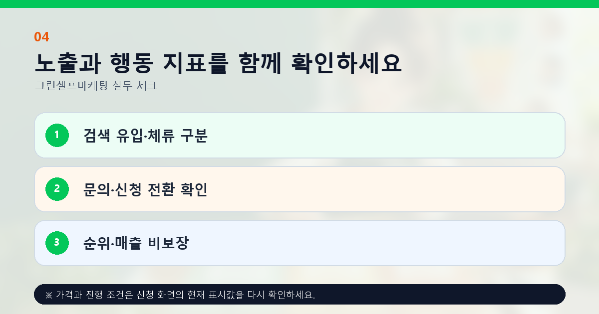 노출과 행동 지표를 함께 확인하세요 검색 유입·체류 구분 문의·신청 전환 확인 순위·매출 비보장
