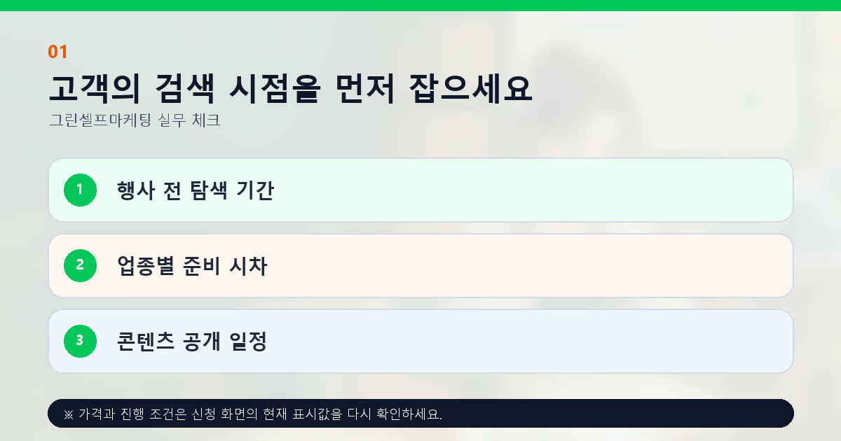 고객의 검색 시점을 먼저 잡으세요 행사 전 탐색 기간 업종별 준비 시차 콘텐츠 공개 일정
